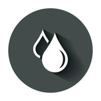 Water drop icon in flat style. Raindrop vector illustration with long shadow. Droplet water blob business concept.