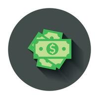 Dollar currency banknote icon in flat style. Dollar cash vector illustration with long shadow. Banknote bill business concept.