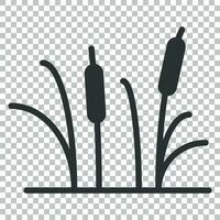 Reeds grass icon in flat style. Bulrush swamp vector illustration on isolated background. Reed leaf business concept.