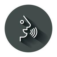 Voice command with sound waves icon in flat style. Speak control vector illustration with long shadow. Speaker people business concept.