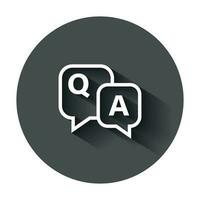 Question and answer icon in flat style. Discussion speech bubble vector illustration with long shadow. Question, answer business concept.