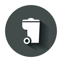 Trash bin garbage icon in flat style. Trash bucket vector illustration with long shadow. Garbage basket business concept.