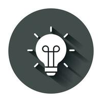 Light bulb icon in flat style. Lightbulb vector illustration with long shadow. Lamp idea business concept.