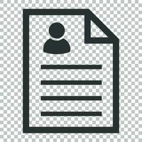 Resume icon in flat style. Contract document vector illustration on isolated background. Resume business concept.