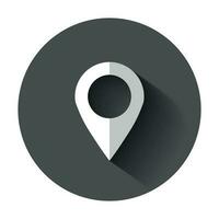 Pin map icon in flat style. Gps navigation vector illustration with long shadow. Target destination business concept.