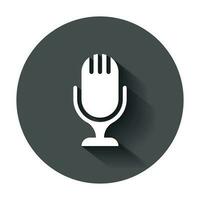 Microphone icon in flat style. Mic broadcast vector illustration with long shadow. Microphone mike speech business concept.