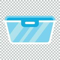 Food container icon in flat style. Kitchen bowl vector illustration on isolated background. Plastic container box business concept.