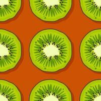Kiwi fruit pattern. Trendy bright design exotic fruits on orange background. Fresh juicy green Hawaiian fruits close up. Vector illustration for wallpapers,textile, web, app, wrapping paper