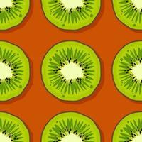 Kiwi fruit pattern. Trendy bright design exotic fruits on orange background. Fresh juicy green Hawaiian fruits close up. Vector illustration for wallpapers,textile, web, app, wrapping paper