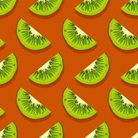 Kiwi fruit seamless pattern. Silced Fresh juicy green fruits.Trendy bright design exotic fruits on orange background. Vector illustration for wallpapers,textile, web, app, print, case, wrapping paper