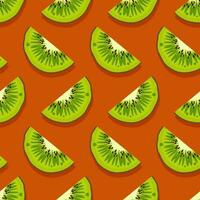 Kiwi fruit seamless pattern. Silced Fresh juicy green fruits.Trendy bright design exotic fruits on orange background. Vector illustration for wallpapers,textile, web, app, print, case, wrapping paper