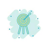 Vector cartoon target aim icon in comic style. Darts game illustration pictogram. Dartboard sport target business splash effect concept.