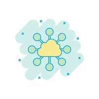 Vector cartoon cloud computing technology icon in comic style. Infographic analytics illustration pictogram. Network business splash effect concept.