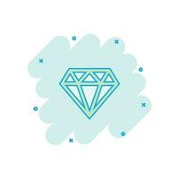 icono de gema de joya de diamante de dibujos animados vectoriales en estilo cómico. pictograma de ilustración de piedras preciosas de diamantes. concepto de efecto de salpicadura de negocio brillante de joyería. vector