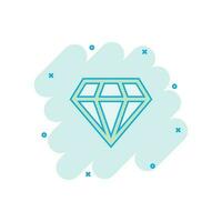 icono de gema de joya de diamante de dibujos animados vectoriales en estilo cómico. pictograma de ilustración de piedras preciosas de diamantes. concepto de efecto de salpicadura de negocio brillante de joyería. vector