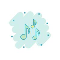 Vector cartoon music note icon in comic style. Sound media concept illustration pictogram. Audio note business splash effect concept.