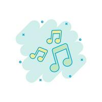 Vector cartoon music note icon in comic style. Sound media concept illustration pictogram. Audio note business splash effect concept.