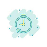 icono de temporizador de reloj de dibujos animados de vector en estilo cómico. pictograma de ilustración del concepto de alarma de tiempo. concepto de efecto de salpicadura de negocio de reloj cronómetro.