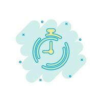 icono de temporizador de reloj de dibujos animados de vector en estilo cómico. pictograma de ilustración del concepto de alarma de tiempo. concepto de efecto de salpicadura de negocio de reloj cronómetro.