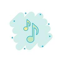 Vector cartoon music note icon in comic style. Sound media concept illustration pictogram. Audio note business splash effect concept.