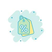 Vector cartoon discount shopping tag icon in comic style. Discount percent coupon concept illustration pictogram. Shop badge splash effect concept.