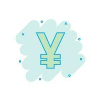 yen de dibujos animados vectoriales, icono de moneda de dinero yuan en estilo cómico. pictograma de ilustración de concepto de moneda de yen. concepto de efecto de salpicadura de negocio de dinero de asia. vector