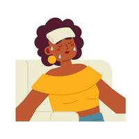 African american sweaty woman with wet towel semi flat color vector character. Heat stroke symptom. Editable half body person on white. Simple cartoon spot illustration for web graphic design