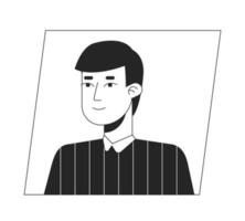 Serious asian man black white cartoon avatar icon. Editable 2D character user portrait, linear flat illustration. Vector face profile. Outline person head and shoulders
