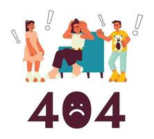 Bad parenting day error 404 flash message. Tired mom and siblings having fight. Empty state ui design. Page not found popup cartoon image. Vector flat illustration concept on white background