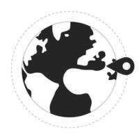 International destination flat line concept vector spot illustration. Earth globe with location pin 2D cartoon flat line monochromatic objects for web UI design. Editable isolated outline hero image