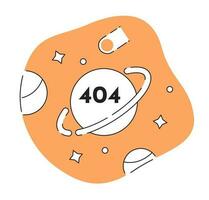 Universe and space exploration black white error 404 flash message. Planet and satellites monochrome empty state ui design. Page not found popup cartoon image. Vector flat outline illustration concept