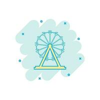 Vector cartoon ferris wheel icon in comic style. Carousel in park sign illustration pictogram. Amusement ride business splash effect concept.