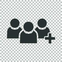 People communication user profile icon in flat style. People with plus vector illustration on isolated background. Partnership business concept.