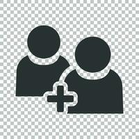 People communication user profile icon in flat style. People with plus vector illustration on isolated background. Partnership business concept.