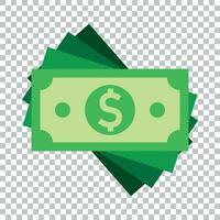 Dollar currency banknote icon in flat style. Dollar cash vector illustration on isolated background. Banknote bill business concept.