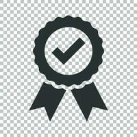 Approved certificate medal icon in flat style. Check mark stamp vector illustration on isolated background. Accepted, award seal business concept.