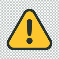 Exclamation mark icon in flat style. Danger alarm vector illustration on isolated background. Caution risk business concept.