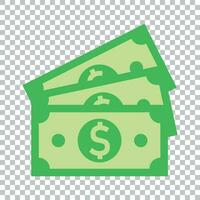 Dollar currency banknote icon in flat style. Dollar cash vector illustration on isolated background. Banknote bill business concept.