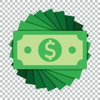 Dollar currency banknote icon in flat style. Dollar cash vector illustration on isolated background. Banknote bill business concept.