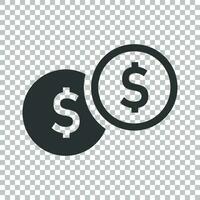 Coins stack icon in flat style. Dollar coin vector illustration on isolated background. Money stacked business concept.