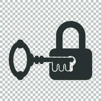 Key with padlock icon in flat style. Access login vector illustration on isolated background. Lock keyhole business concept.