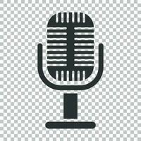 Microphone icon in flat style. Mic broadcast vector illustration on isolated background. Microphone mike speech business concept.