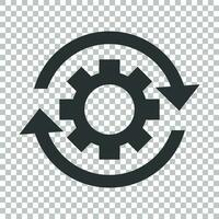 Workflow process icon in flat style. Gear cog wheel with arrows vector illustration on isolated background. Workflow business concept.