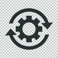 Workflow process icon in flat style. Gear cog wheel with arrows vector illustration on isolated background. Workflow business concept.