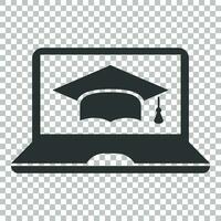 Elearning education icon in flat style. Study vector illustration on isolated background. Laptop computer online training business concept.