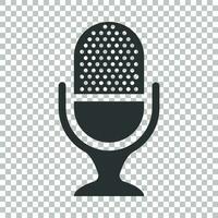 Microphone icon in flat style. Mic broadcast vector illustration on isolated background. Microphone mike speech business concept.