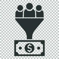 Lead management icon in flat style. Funnel with people, money vector illustration on isolated background. Target client business concept.