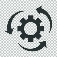 Workflow process icon in flat style. Gear cog wheel with arrows vector illustration on isolated background. Workflow business concept.