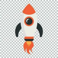 Cartoon rocket space ship icon in flat style. Spaceship vector illustration on isolated background. Rocket start business concept.