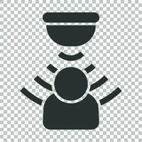 Motion sensor icon in flat style. Sensor waves with man vector illustration on isolated background. People security connection business concept.